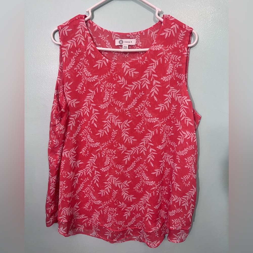 Cristina B Pink Leaf Print Blouse - Picture 1 of 7